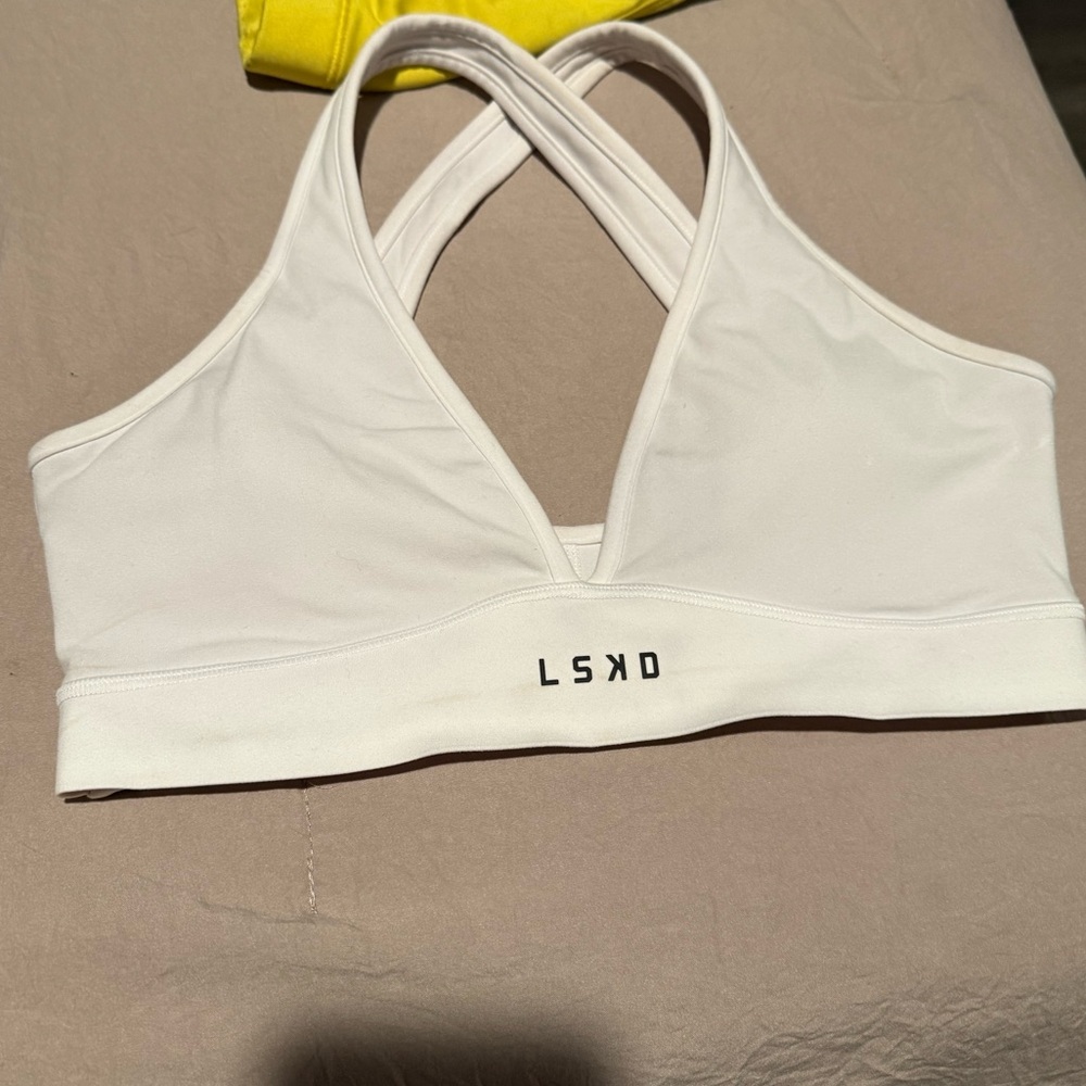 White V-Neck Sports Bra with Cross Back